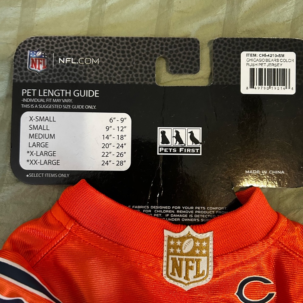 NFL Bears Dog Jersey in Bright Orange - Picture 2 of 3